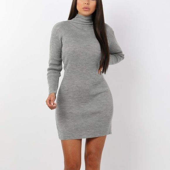 Dresses & Skirts - Simple Grey Turtleneck Sweater Dress Long Sleeve